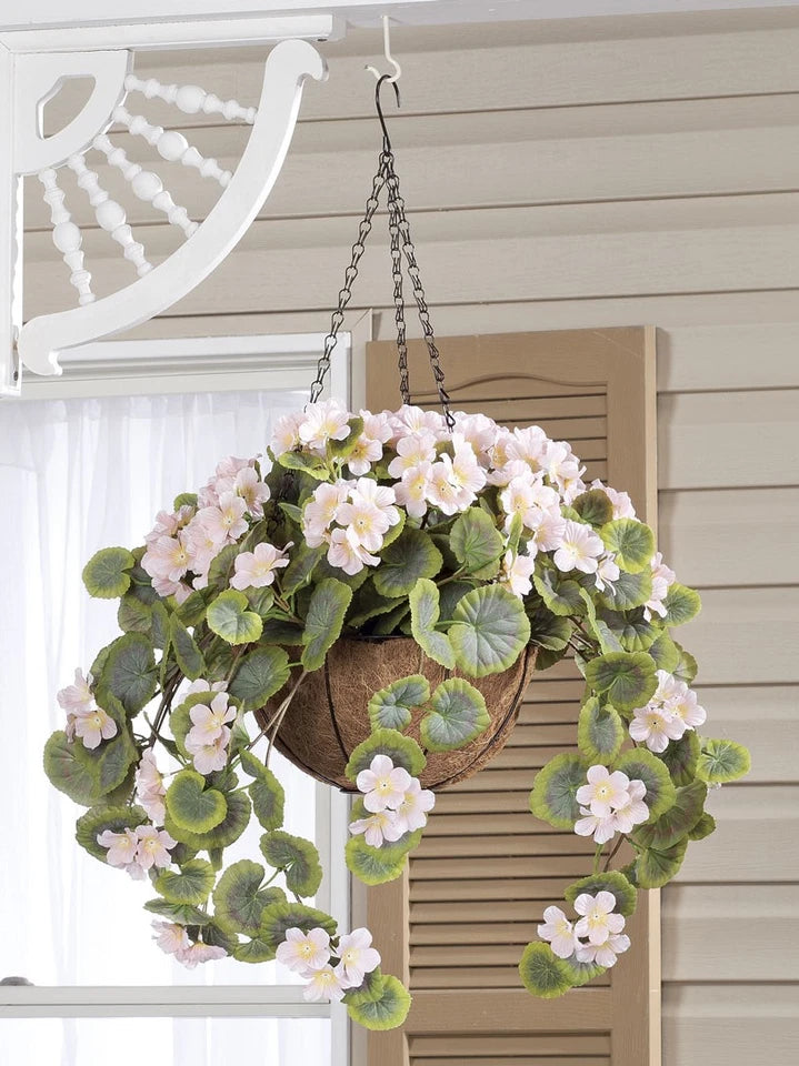 OakRidge Fully Assembled Artificial Geranium Hanging Basket