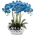 Artificial Flowers 18" Blue Phalaenopsis Large Orchid with Silver Cer...