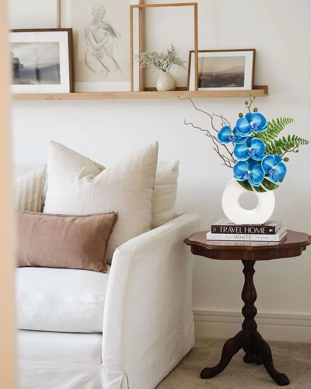 Orchid Fake Flowers 16.1'' Blue Artificial Orchid Silk Flowers with Vase Faux...